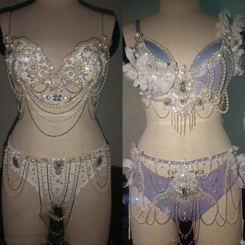 

Стразы бахрома из цепочек цветы бикини сексуальные женщины жемчужное бикини бюстгальтер ночной клуб бар одежда в стиле "диджей" Pole Gogo Dacner ко...