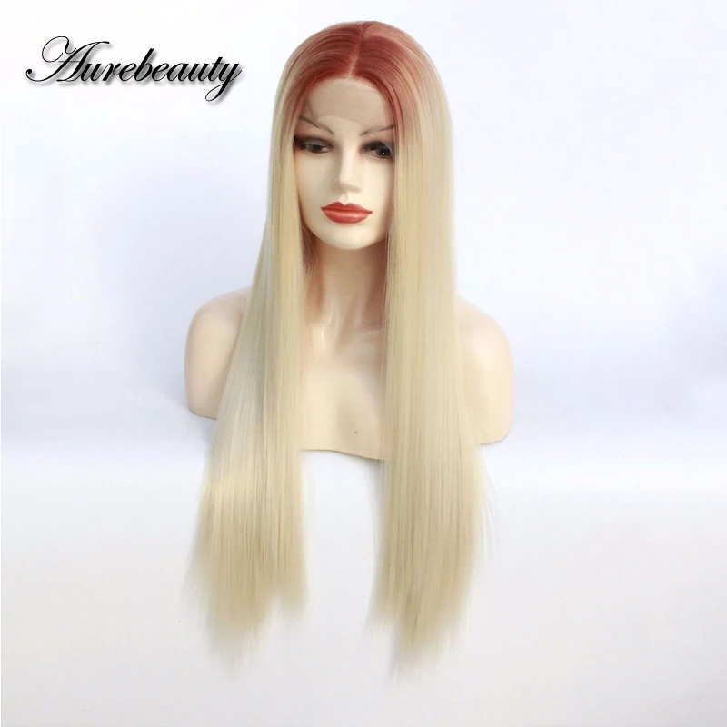 Long Straight Colored 13x4 Lace Front Wigs Ombre Dark Red 99j Burgundy Root 613 Blonde Synthetic Hair Frontal Wig For Women | Шиньоны и