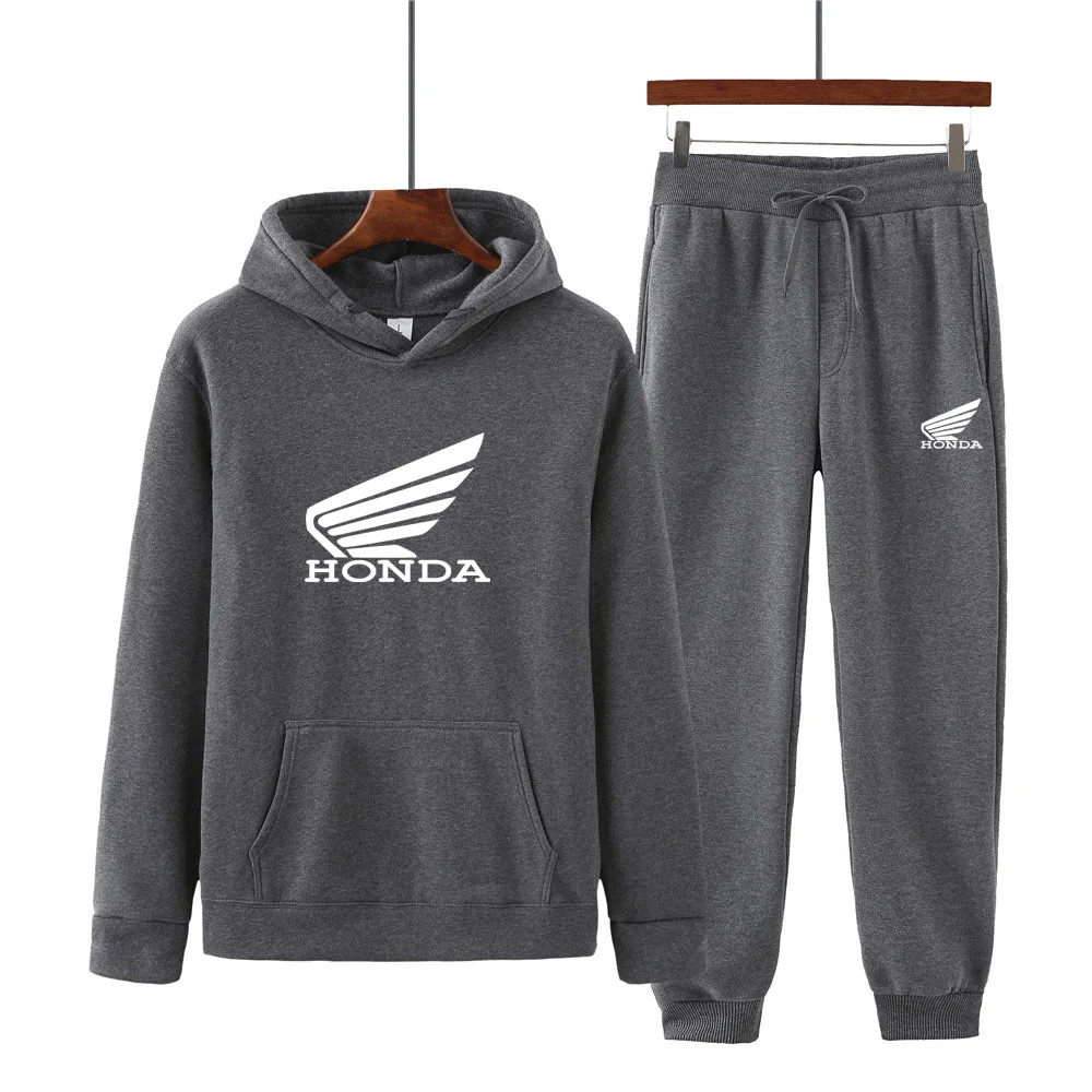

Men's spring and autumn HONDA print hoodie sweater + casual pants two-piece suit of the same color fashion trend men