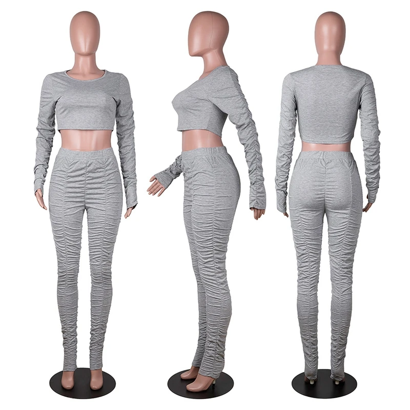 

Lounge Wear Crop Tops and Stacked Leggings Pants Set Sportwear Joggers Women Tracksuit Set Outfits