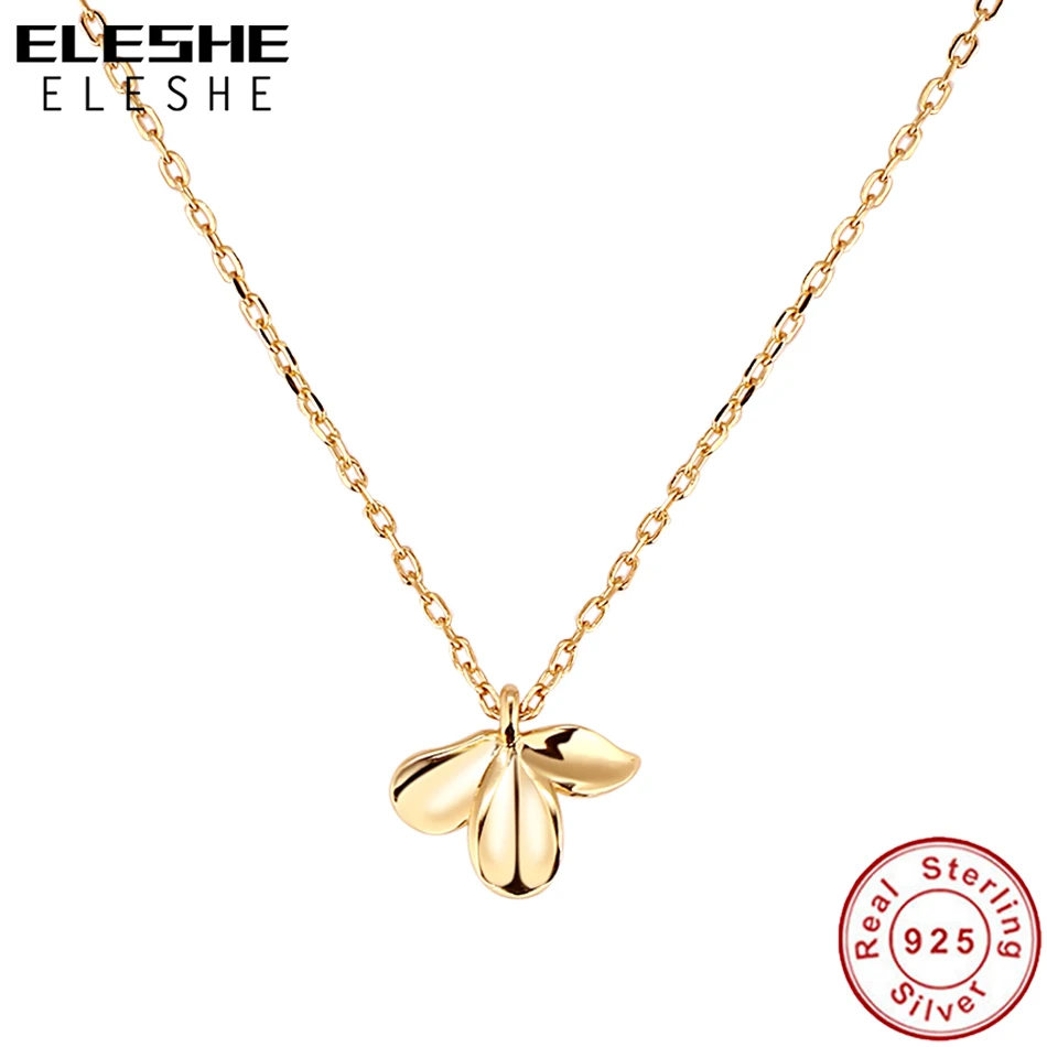 

ELESHE Authentic 925 Sterling Silver Fine Necklace 18K Gold Plated Flower Necklaces & Pendants for Women European Jewelry