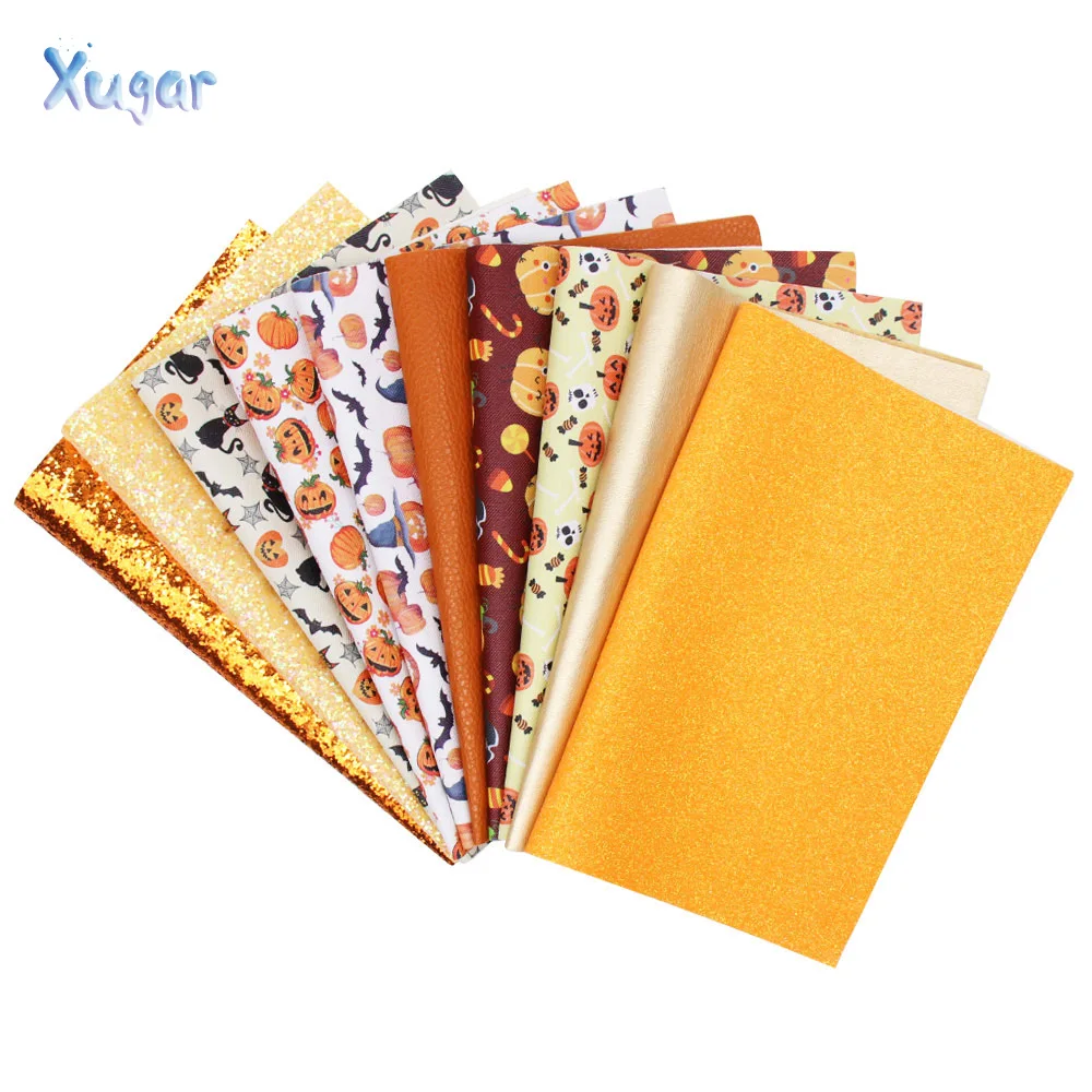 Xugar 10 шт./компл. 22*30 см Хэллоуин искусственная кожа ткань оранжевая Серия набор