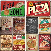 pizza sign retro tin plate painting vintage metal picture wall decoration for pizzeria restaurant dining room