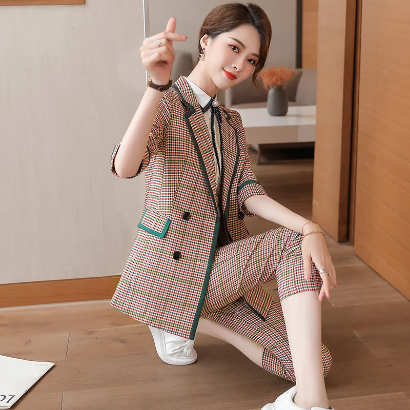 Novelty Plaid Formal OL Styles Women Business Suits Half Sleeve Spring Summer Professional Ladies Office Work Wear Blazers | Женская