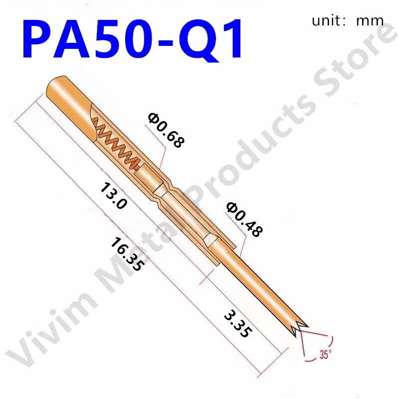 100PCS Spring Test Probe PA50-Q1 Metal Durable Brass Test Probe Casing Length 16.55mm Safe Household Convenient Test Tool