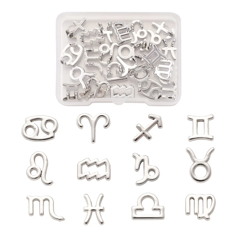

24pcs/box 12 Zodiac Sign Pendants Taurus Leo Zinc Alloy Charms for Jewelry Making DIY Twelve Constellation Necklace Accessories