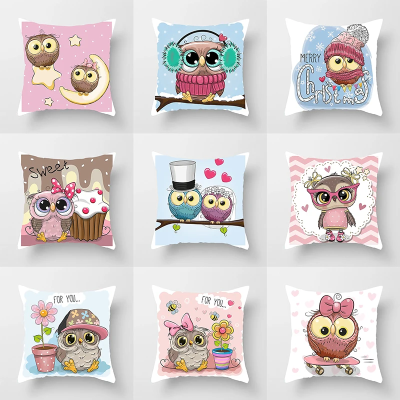 

Cartoon Print Plush Cushion Cover OWL Decorative Throw Pillow Cover Home Decor Square Pillowcase decoration salon المنزل cojin