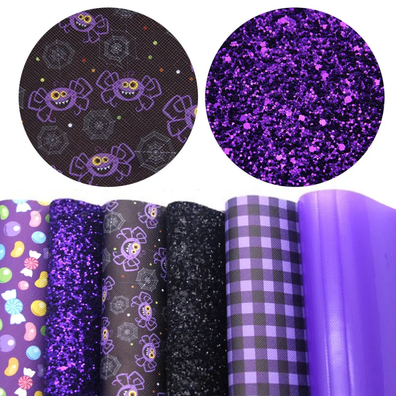 

6PCS/lot Halloween Series Artificial Leather Fabric For DIY Handmade Crafts Making Earrings Jewelry Accessories Sewing Crafts