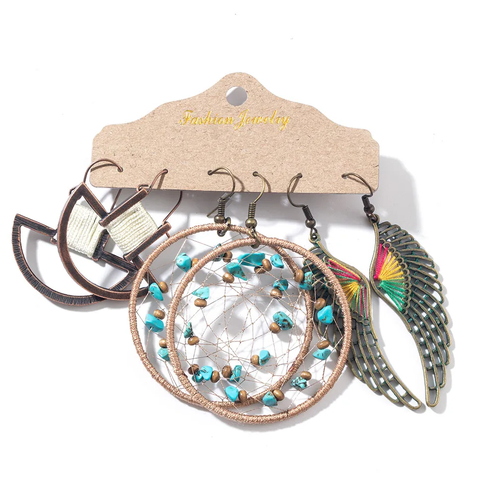 Conjunto de brinco de folha de flor grande do vintage Declaração de jóias feminino Bohemia étnica entrega de bronze longa brincos pendurados para mulheres - Metal Color: Set-2
