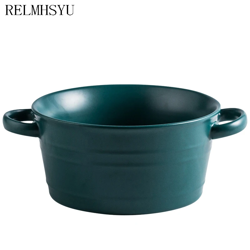 

1PC RELMHSYU Nordic Style Ceramic Matte Dark Green Soup Salad Noodle Thick Breakfast Dinner Bowl Tableware