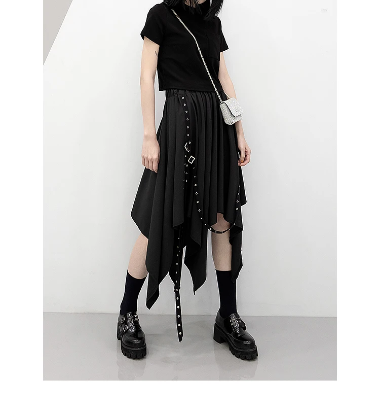 Long Skirt Irregular Skirt Girl's New Dark Tie Street Punk Wind Weave Buckle Medium-length Skirt Y2k Skirt Gothic Skirt images - 6