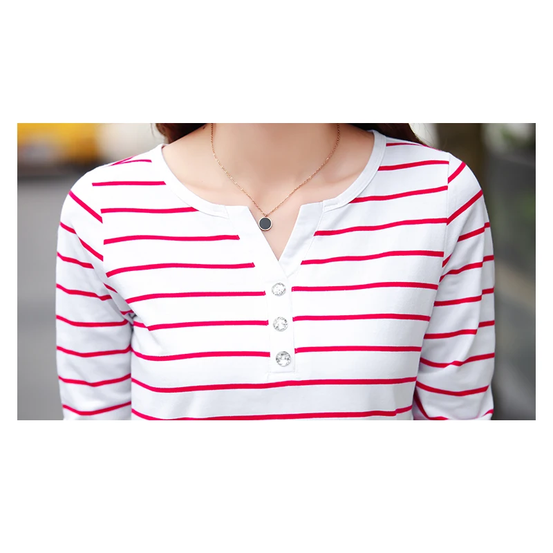 Женская хлопковая футболка в полоску с длинным рукавом и пуговицами | одежда