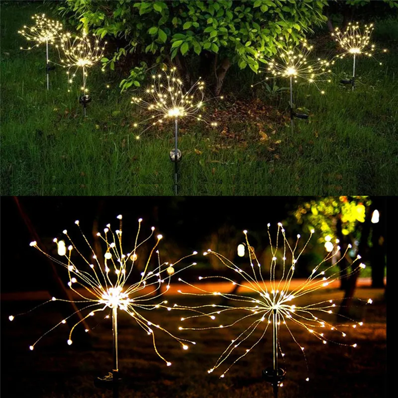 ZANCAKA 120Leds Solar Energy Ground Inserted Dandelion Lamp Firework Garden Plant Path Waterproof Light For Outdoor Decor | Лампы и