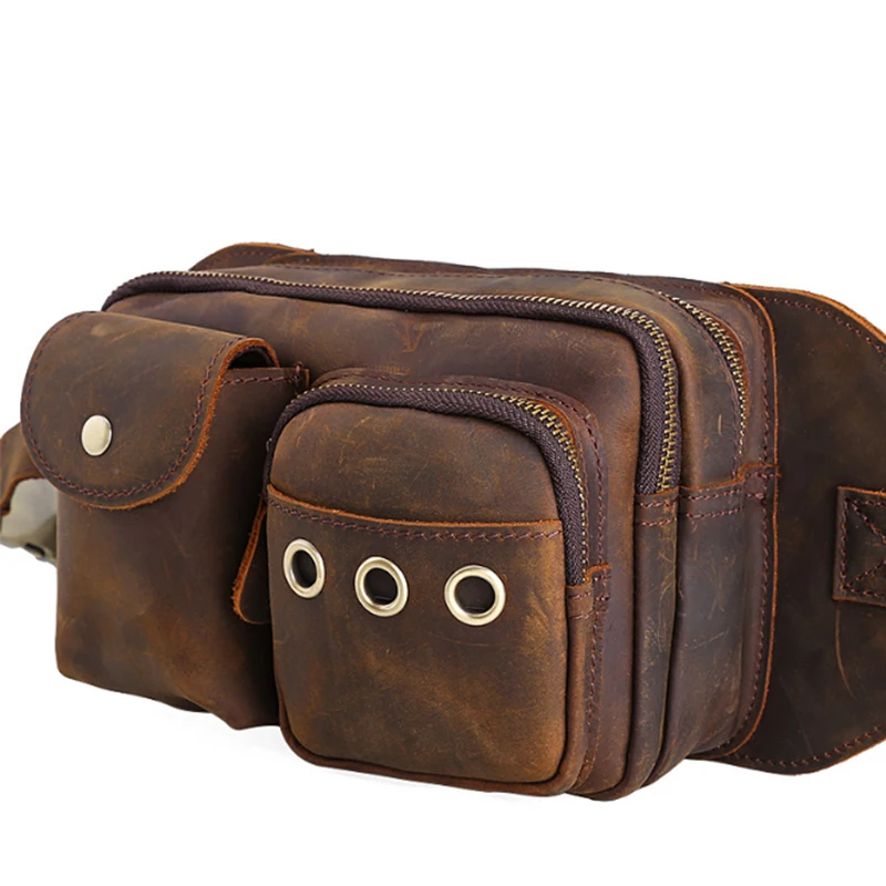 MAHEU уникальный дизайн винтажная Мужская поясная сумка Кожаная большая емкость