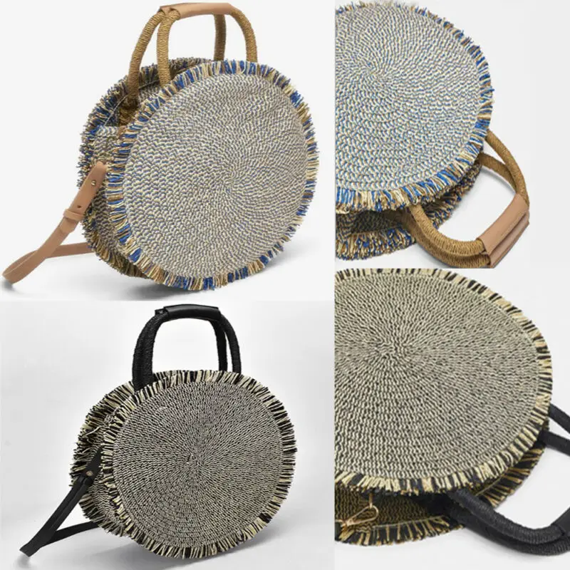 Женские соломенные пляжные сумки Bobo летние круглые плетеные через плечо в