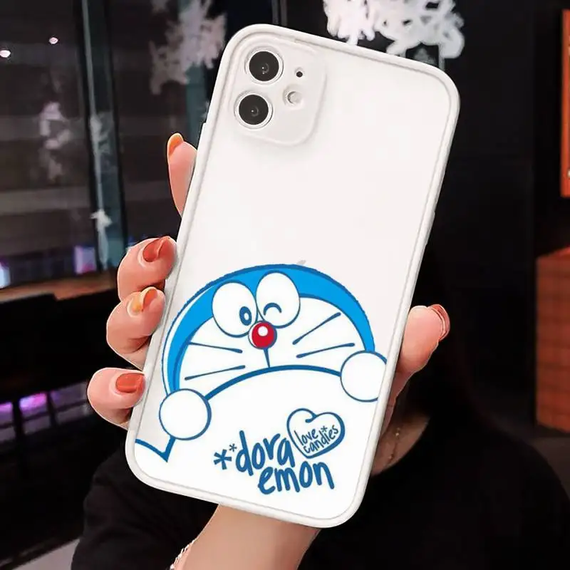 

Cute Cartoon Doraemon Robot cat Phone Cases Matte For iPhone 12 Mini 11 Pro XR XS Max 7 8 Plus X Hard PC Back Cover