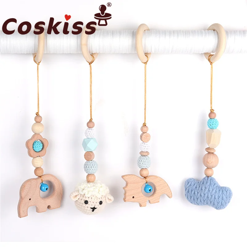 

Coskiss, новинка, буковое животное, детский фитнесс, деревянный слон, детский колокольчик, подвеска для детской комнаты, набор из четырех предме...