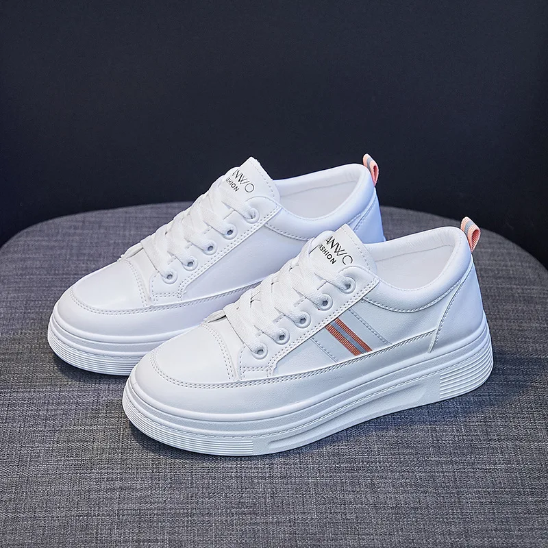 

New Lace-up White Shoes Women Flat Leather Shoes Female White Board Casual Shoes Women Sneakers Shoes Women