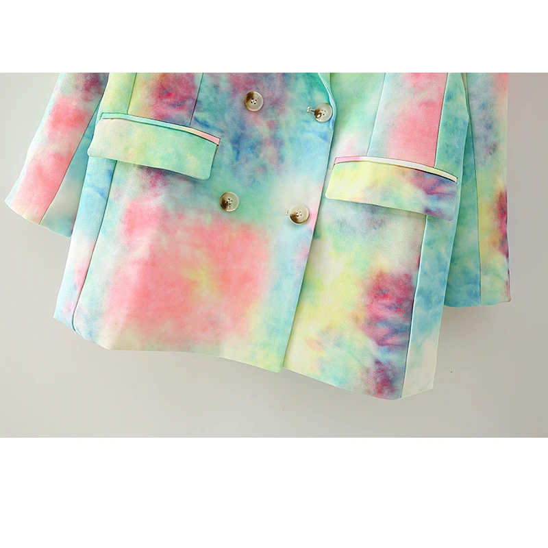 

Women's Fall New Long-sleeved Fashion Retro Top Tie-dyed Double-breasted Blazer with Collar Is Loose and Casual Coat Tide Female