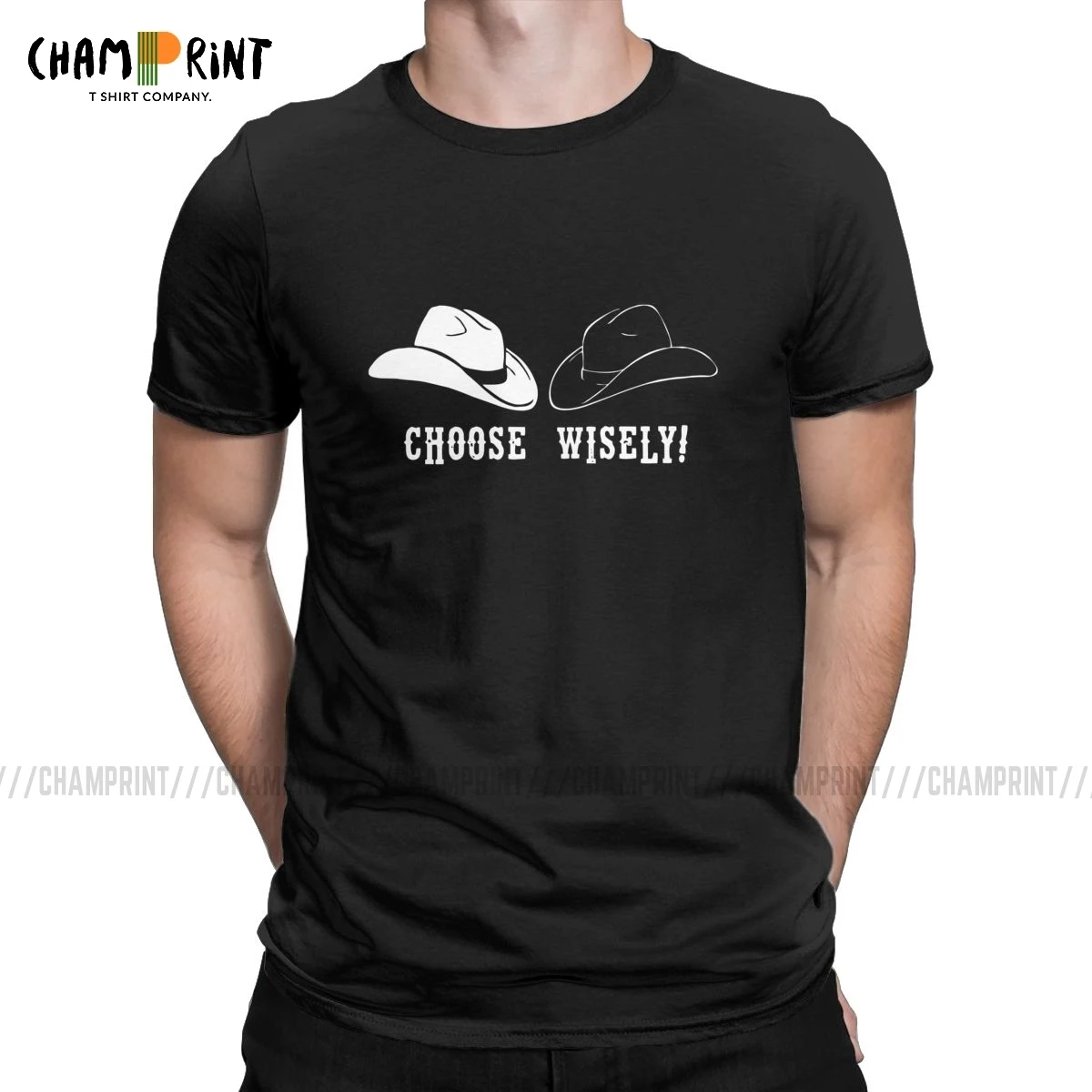 Повседневная ковбойская футболка с черной или белой шляпой Мужская круглым