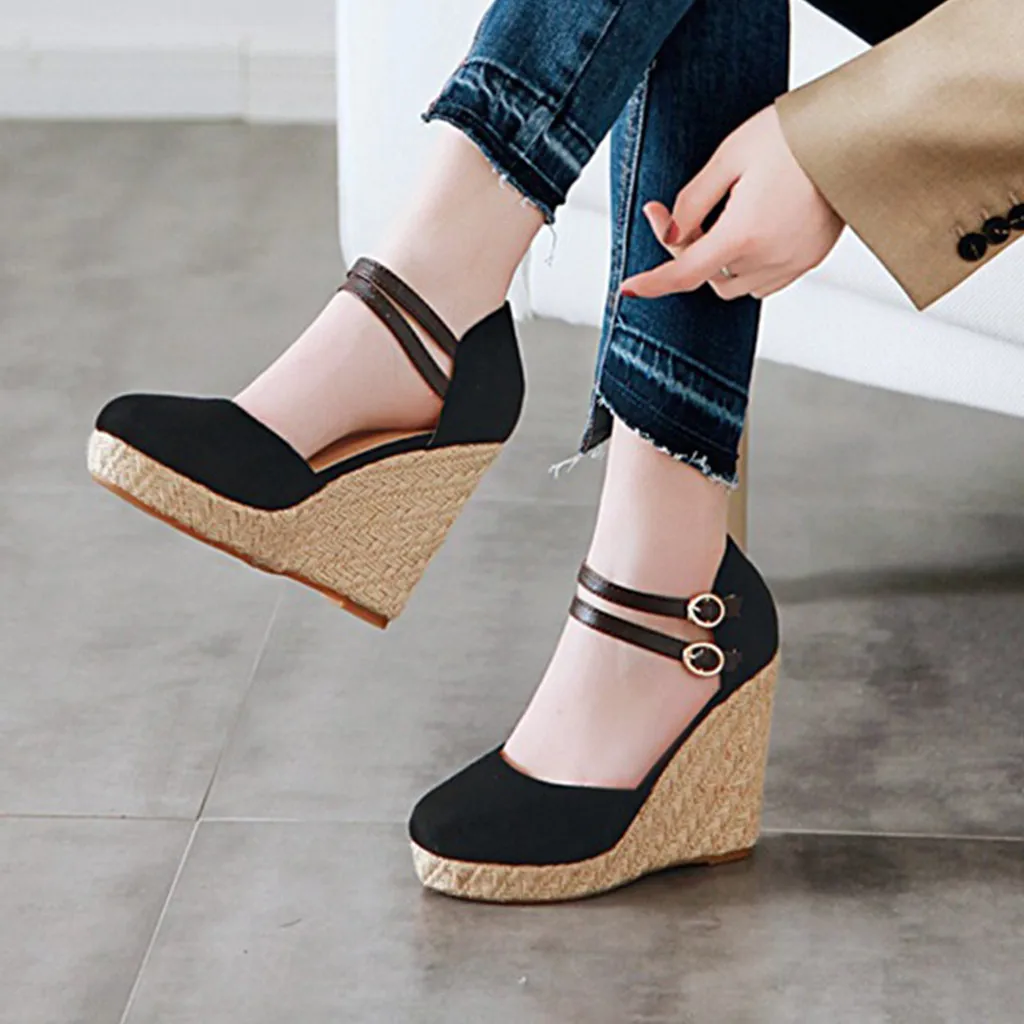 

Roman Shoes Women 2020 Wedges Sandals Peep Toe Buckle Strap Ladies Big Size Wedges Hight Heels Casual Shoes For Woman Zapatos