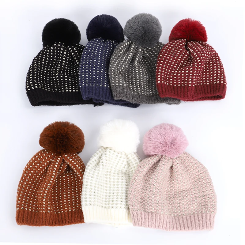 2019 одноцветная женская вязаная шапка с помпонами серебряные шелковые Меховые