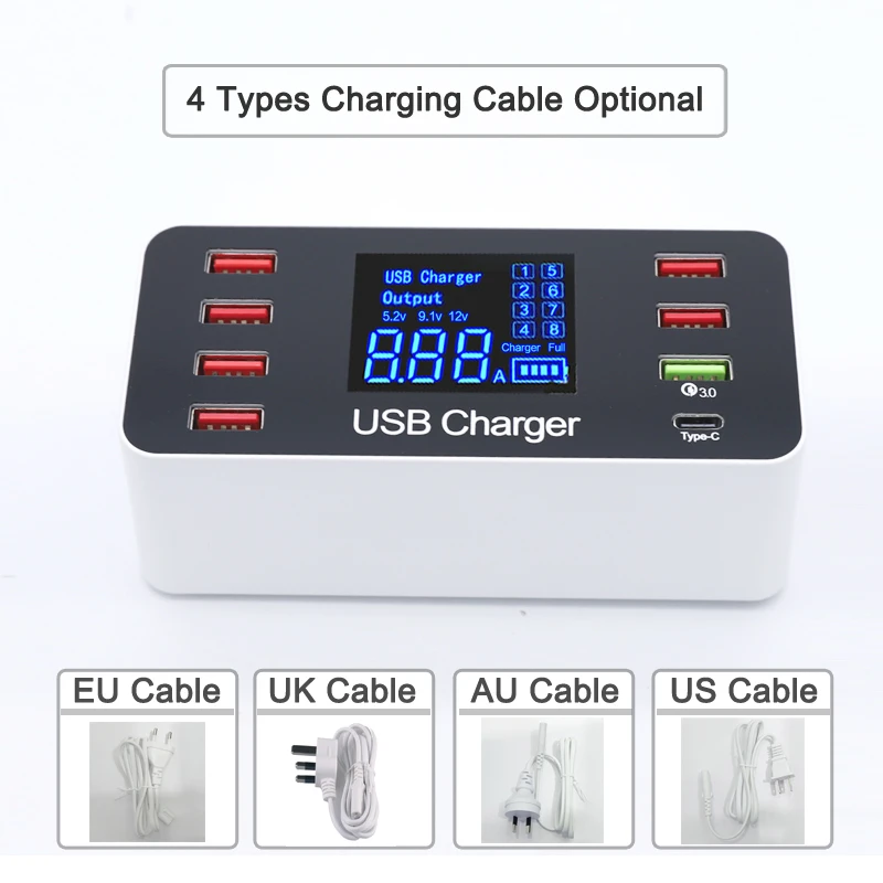 Быстрое зарядное устройство A9P Qi 60 Вт 7 портов USB Type-C PD QC 3 0 для смартфонов Android IOS
