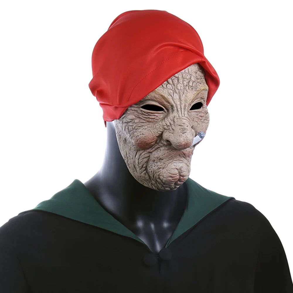 Латексная Маска для пожилых людей сморщенная с красным шарфом головы вечеринки