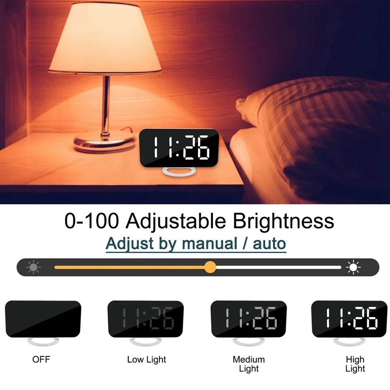 

Digital Alarm Clock,6 Inch Large Led Display With Dual Usb Charger Ports Auto Dimmer Mode Easy Snooze Function, Modern Mirror De