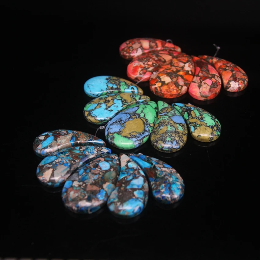 

5pcs/set Top Drilled Flat Teardrop Graduated Necklace Pendant Sea Sediment,Ocean Impression Jaspers Emperor Stone Beads Jewelry