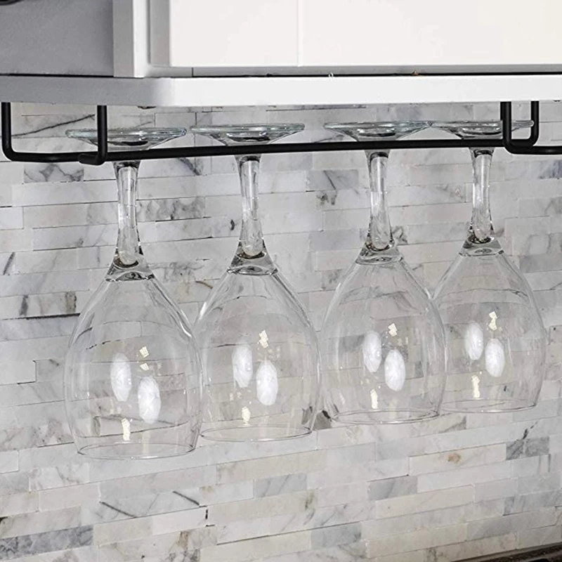 14-Inch Wine Glass Rack Under Cabinet Holder - Hanging Stemware Set Of 4 | Storage Holders &amp Racks