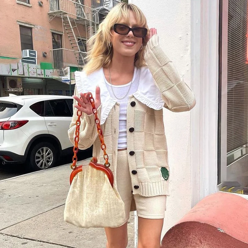 

Irregular Hem Knitted Cardigan Woman Autumn Long Sleeve Peter pan Collar Mid-length Sweaters Coat Casual Vintage Sweater Tops