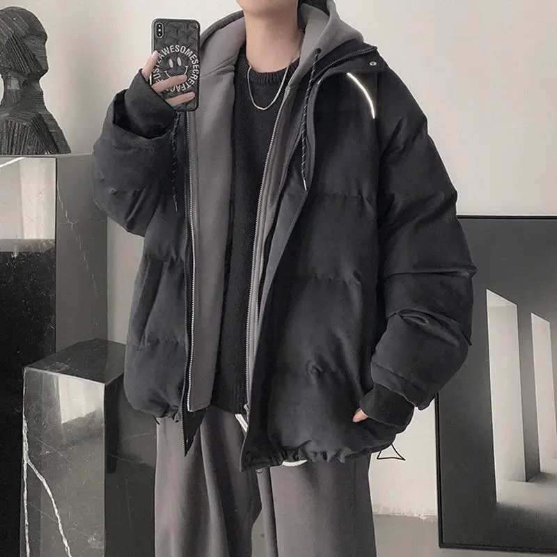 

Зимняя одежда с хлопковой подкладкой, Мужская свободная поддельная корейская модная куртка с капюшоном и хлопковой подкладкой в стиле порта