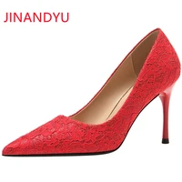 lace red shoes woman pumps wedding heels women shoes big size 42 43 stilettos mujer high heels for women escarpins de mariage
