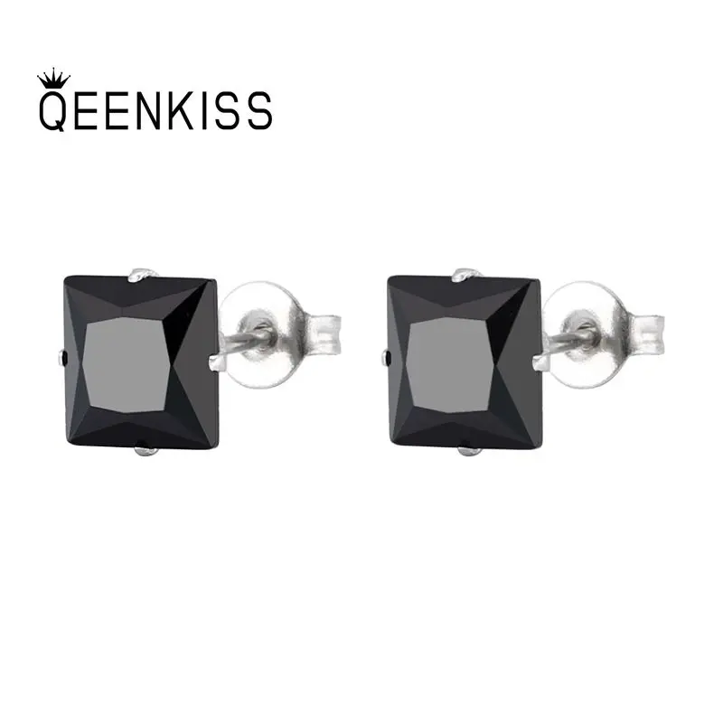 

QEENKISS EG8132 Fine Jewelry Wholesale Fashion Woman Man Wedding Birthday Gift AAA Black Zircon Titanium Steel Stud Earrings 1PC