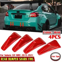 Red/Carbon Fiber Look 4x Car Rear Bumper Lip Diffuser Shark Fins Cover Trim For Subaru STI WRX 2015-2021 Rear Bumper Spoiler