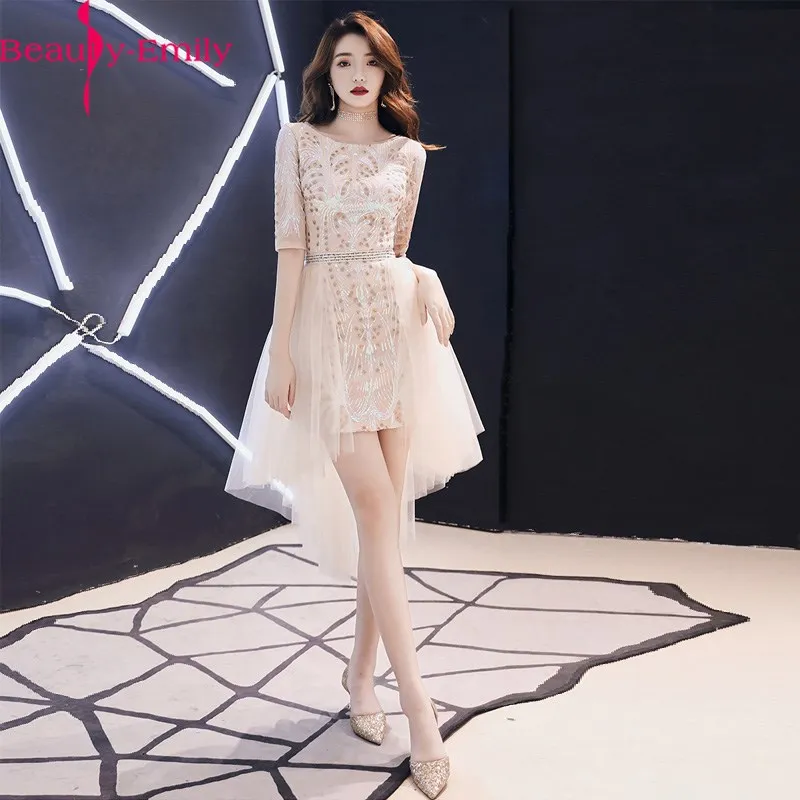 Очаровательное платье для выпускного вечера с круглым вырезом рукавом до локтя