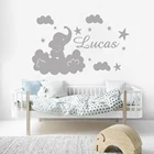 Слон, луна, звезды, пользовательское имя, настенные Стикеры, персонализированные виниловые наклейки для мальчиков и девочек, декоративная стена для детского сада для детской спальни, художественная роспись B519