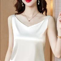 sleeveless satin silk tank tops womens summer camisole top women halter v neck basic white cami 2022 y239
