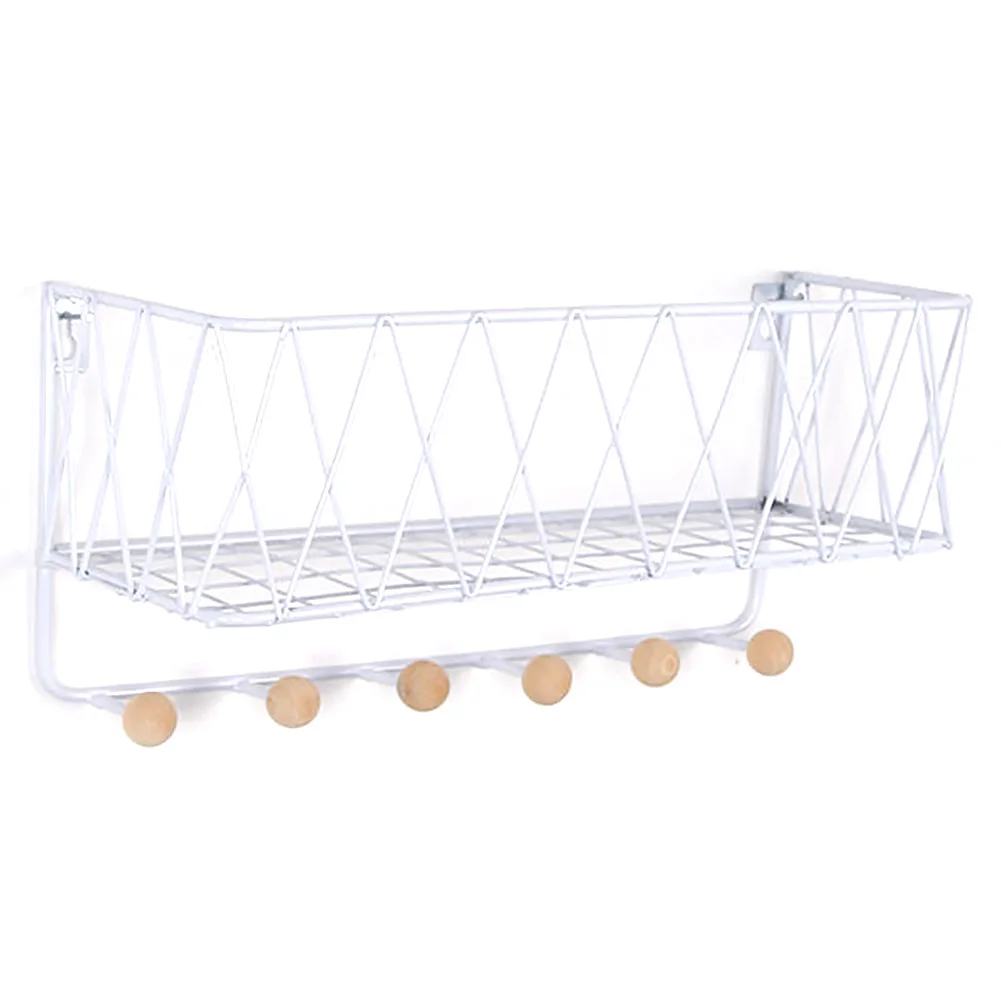 Large Capacity Bathroom Kitchen Sundries Wrought Iron Wall Hanging Storage Rack Home No Drilling Living Room With Hooks | Дом и сад