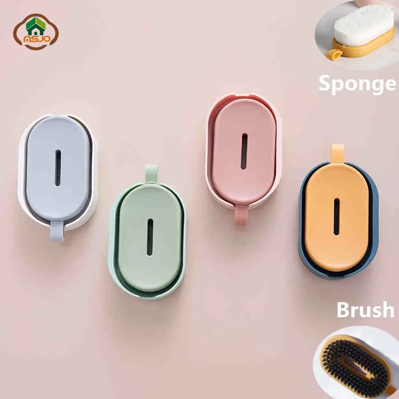 

MSJO Kitchen Cleaning Sponge Brush Nordic Style Wall Mounted Bathroom Soap Tray Household Shoes Brush Washing Dishes Kitchen Acc