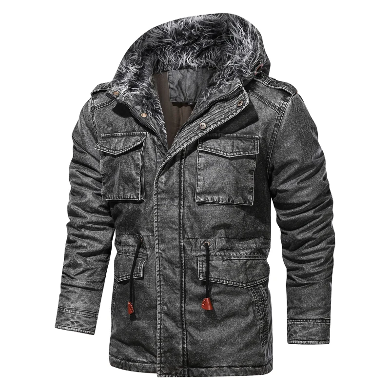 Мужская зимняя длинная теплая парка с толстой капюшоном Куртка Пальто Верхняя