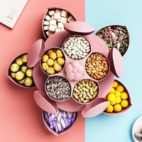 2 layer rotating petal candy box snack dish nut box tray case food storage cases fruit plate wedding home organizer storage