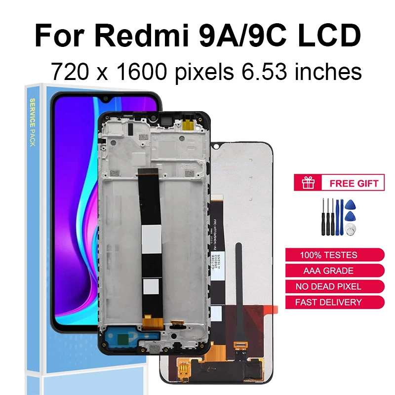 

ЖК-дисплей 6,53 "для Xiaomi Redmi 9A с сенсорным экраном, дигитайзер в сборе с рамкой для Redmi 9A 9C, запасные части для ЖК-дисплея, оригинал