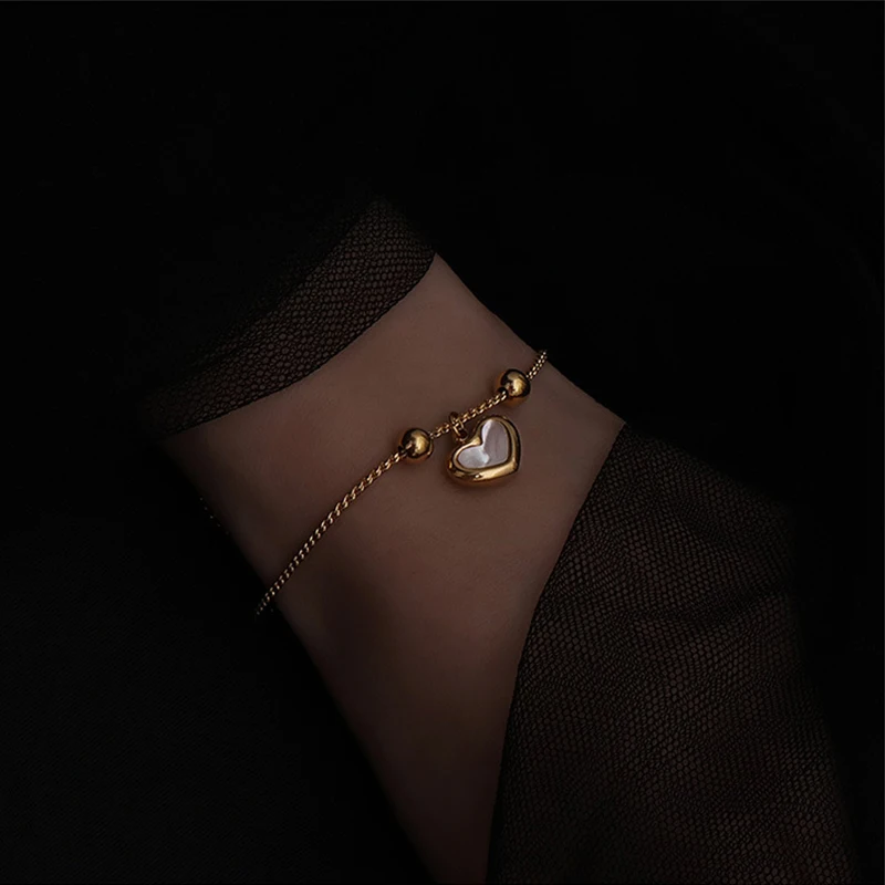 

YAOLOGE 316L Stainless Steel New Heart Pendant Bracelet For Women Thin Chain 2021 Trend Party Gift New Fashion Jewelry pulsera
