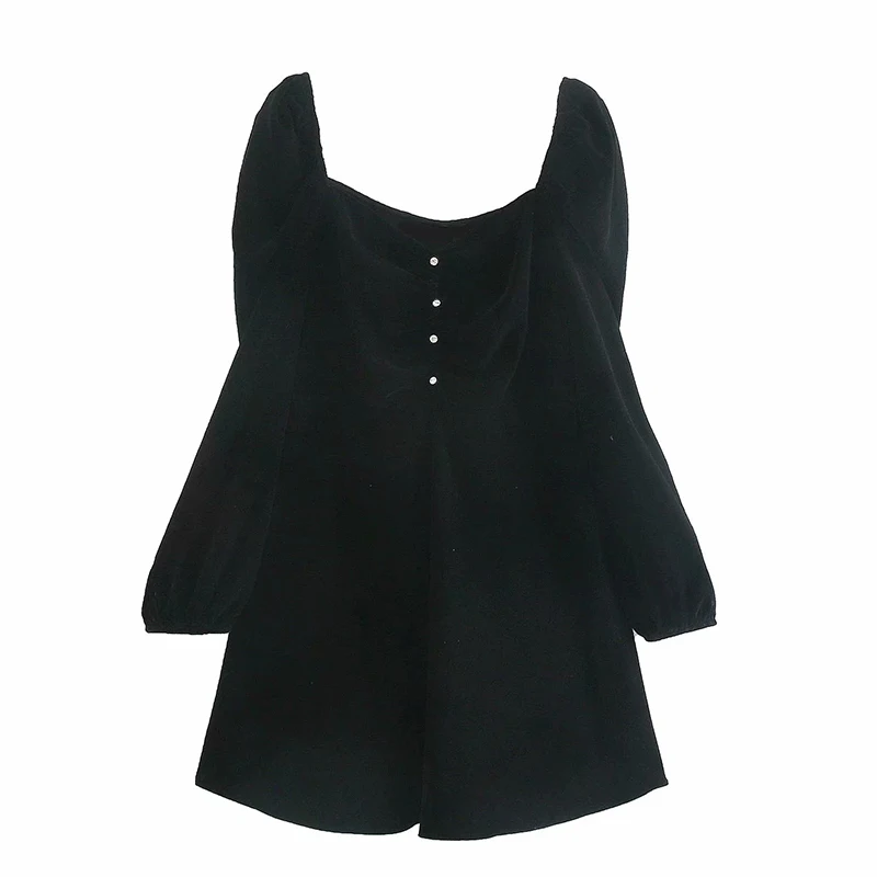 KONDALA 2020 england vintage velvet Jewelry buttons square collar mini spring dress women vestidos de fiesta noche | Женская одежда