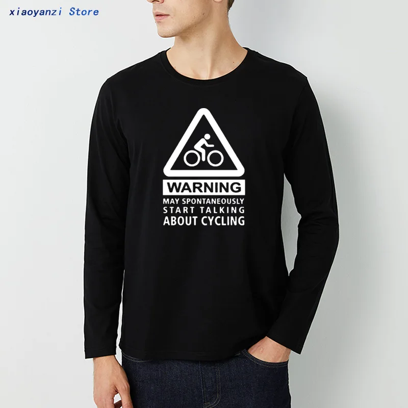 

Warning May Spontaneously Start Talking About Cyclings T Shirt Men Funny Printed T-shirts Cotton Mens long Sleeve Tops