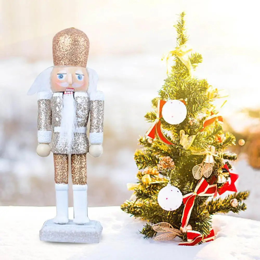

12CM Nutcracker Puppet Pendant Christmas Tree Decoration 5PCS Glitter Powder Handmade Wood Crafts Xmas Ornaments Gifts for Kids