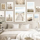 Картина с изображением природы, пляжа, моста, тростника, цветка, пшеницы