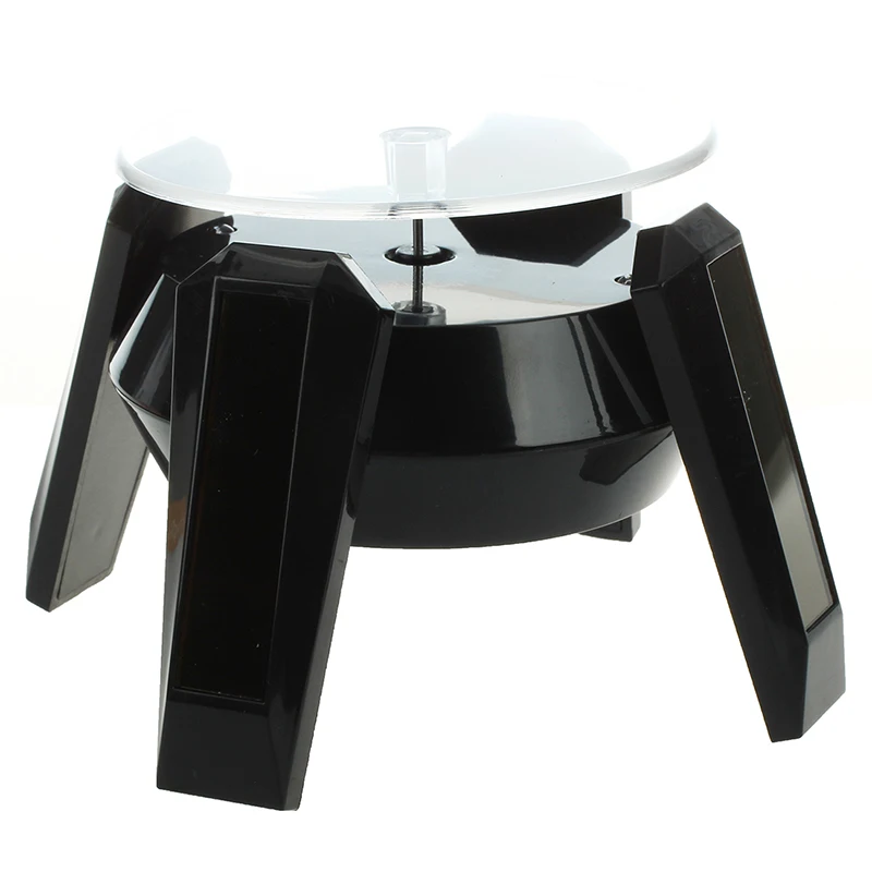 Black Solar Powered Jewelry Phone Watch 360 angle Rotating Display Stand Turn Table with LED Light | Дом и сад